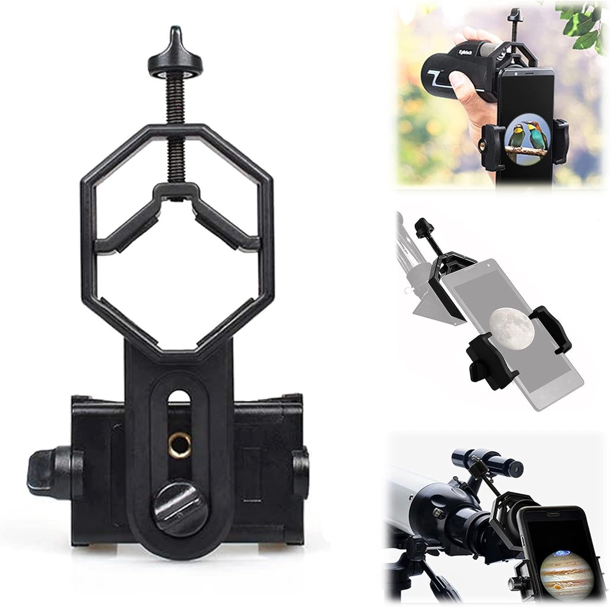 Mobiele telefoon adapter bevestiging - Compatibel met verrekijkers monoculaire spotting scope telescoop en microscoop, past op bijna alle smartphones 52-100mm - Leg de natuurwereld