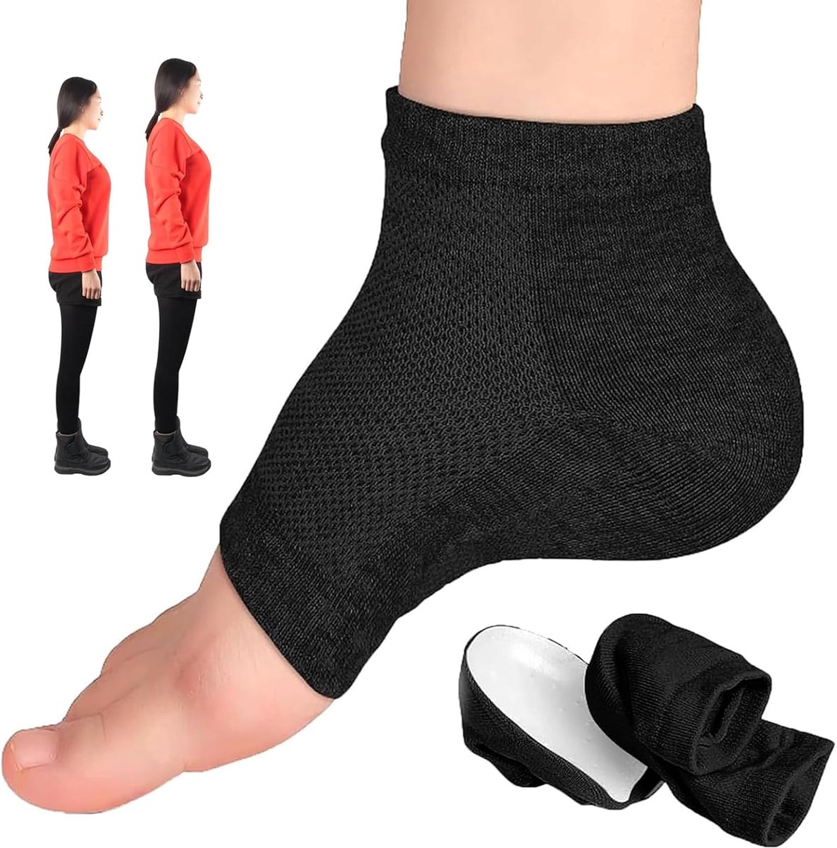 Height Max, onzichtbare hoogteverhoging voor vrouwen en mannen, onzichtbare siliconen pads voor schoenen, inlegzolen ter verhoging van de hoogte tot de helft (2,5 cm, zwart) (2,5 cm)