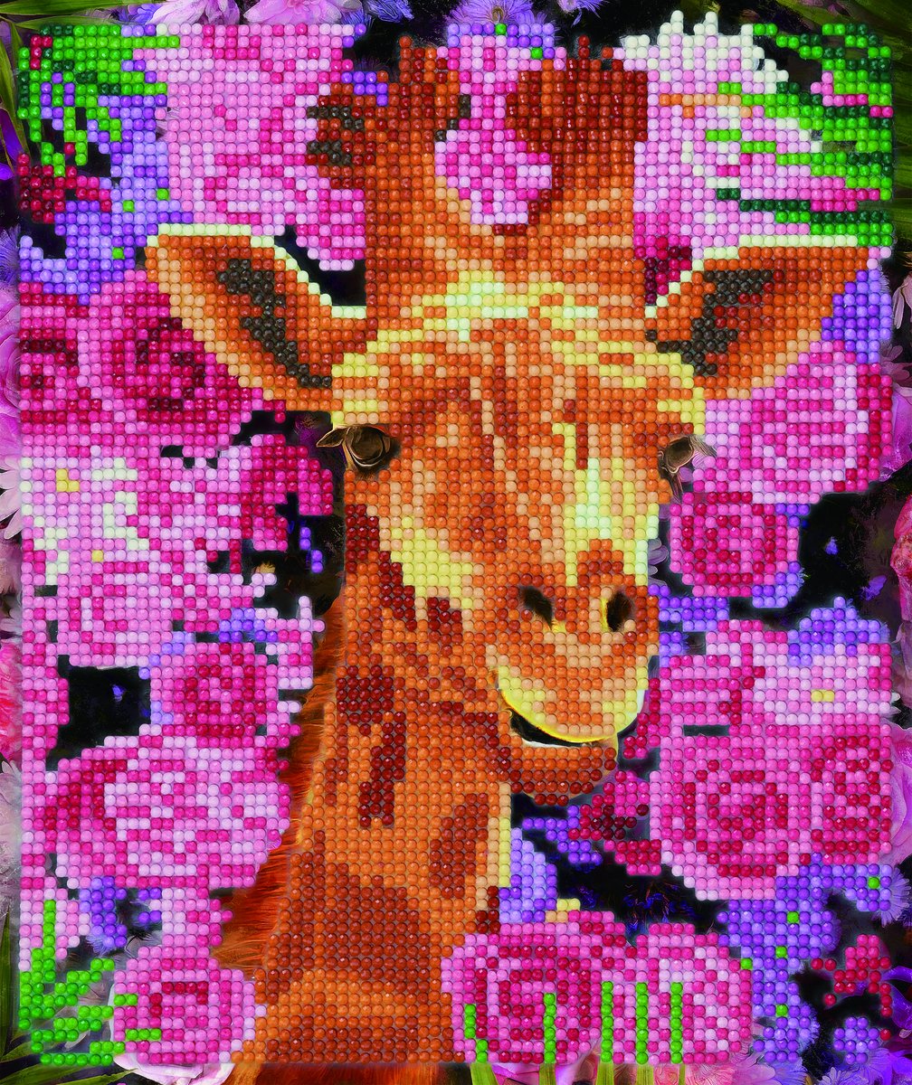 Crystal Art Diamant Painting Giraffe & Flowers (21x25cm/partial)
