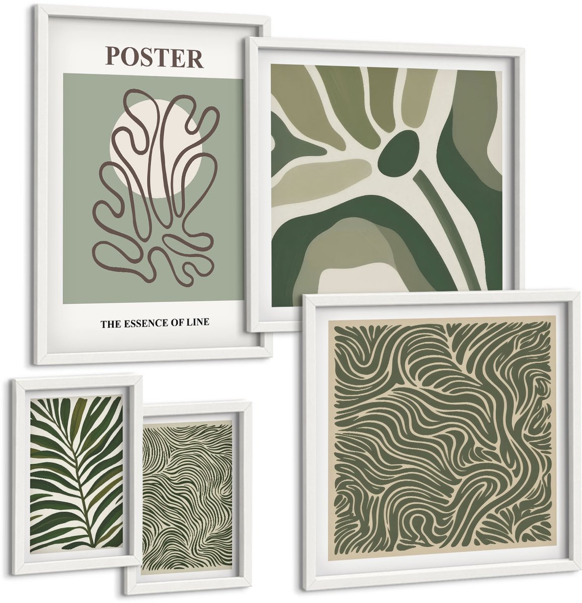 Coloray 5-Delige Schilderij Set - Abstracte Vormen En Plantmotieven In Boho-Stijl - 50 x 50 cm, 20 x 30 cm En 40 x 60 cm - Stijlvolle Muurdecoratie - Kantoor - Interieur Decoratie