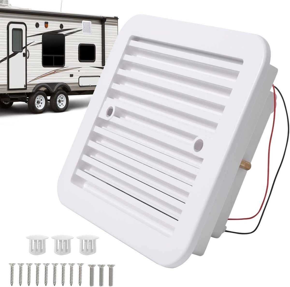 Afvoerventilator voor caravans, 2,4 W, 12 V, max air ventilatie, dakventilator, omkeerbare zijafvoerventilator, stil voor camper, aanhanger (wit)