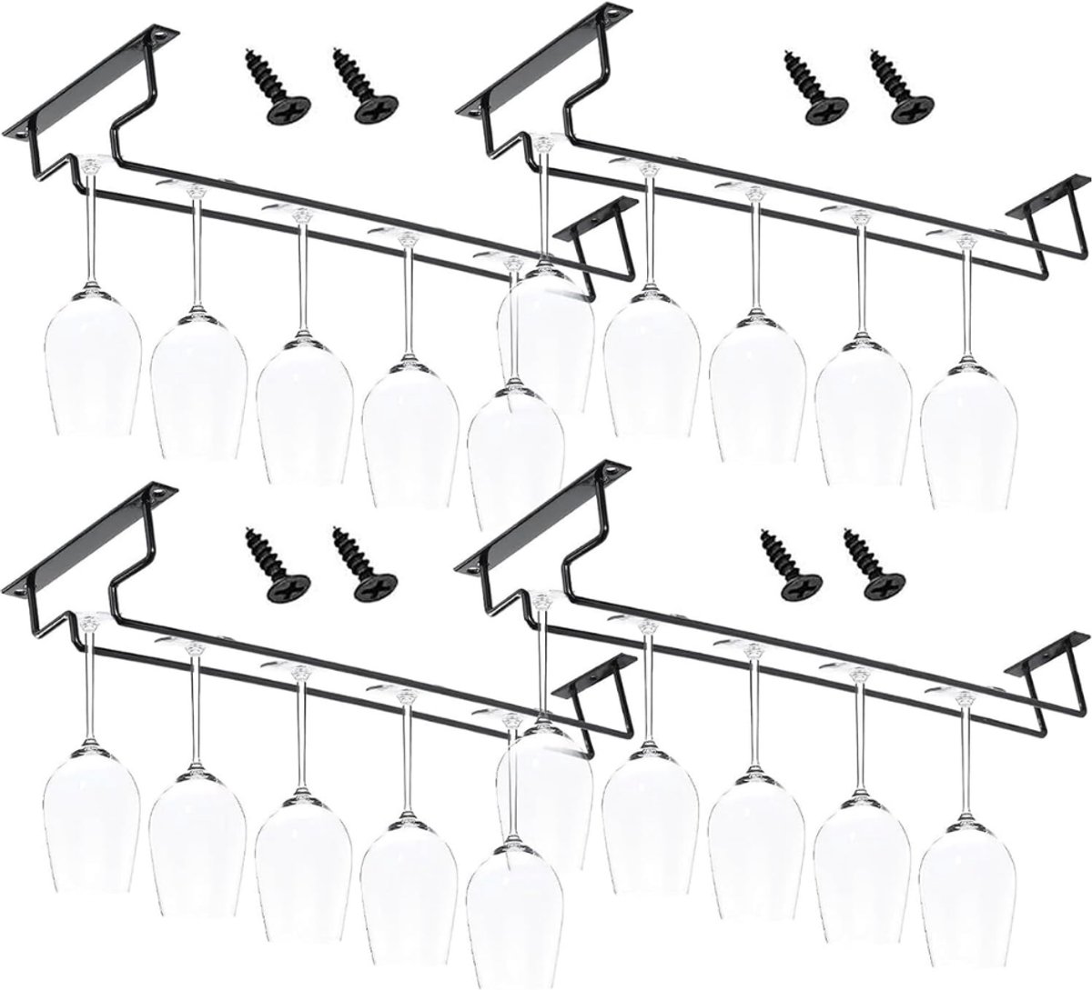 DYVNS® Wijnglazenhouder - Wijnglazenrek - Ophangrek Wijnglazen - Wijnglashouder - Zwart- 4 Stuks