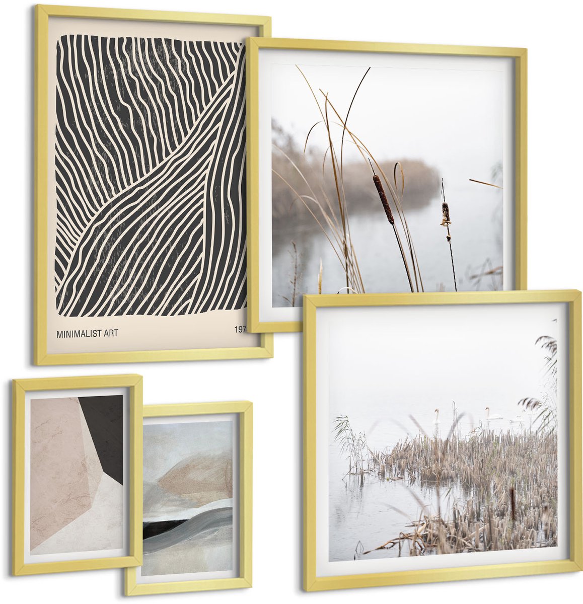 Coloray 5-Delige Schilderij Set - Minimalistische Kunst Met Natuur- En Abstracte Motieven - 50 x 50 cm, 20 x 30 cm En 40 x 60 cm - Stijlvolle Wanddecoratie - Interieur - Decoratieve Schilderijen