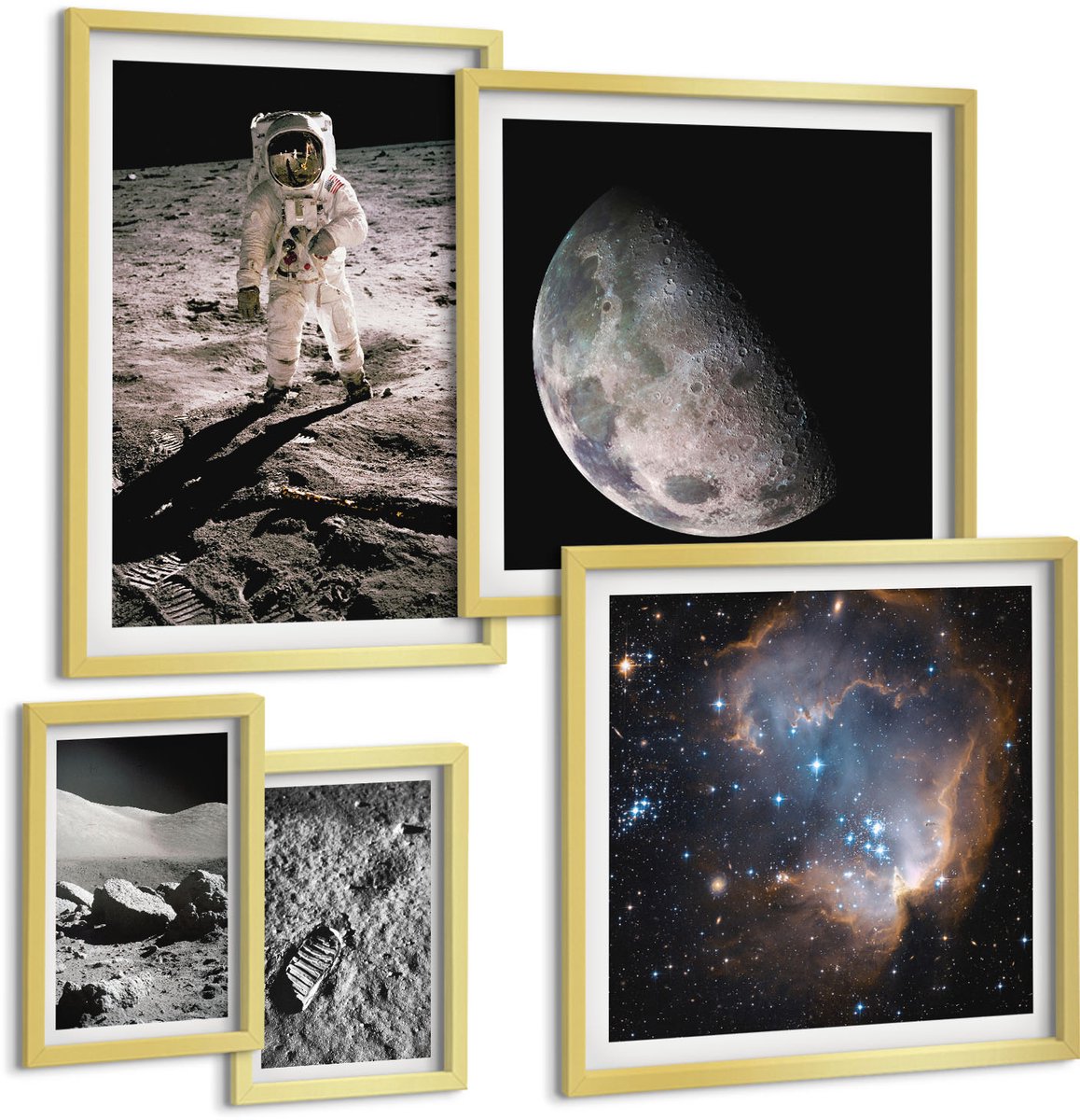 Coloray 5-Delige Schilderij Set - Kosmische Ontdekkingen En Geheimen Van Het Universum - 50 x 50 cm, 20 x 30 cm En 40 x 60 cm - Muurdecoratie - Schilderijen Set - Woonkamer - Stijlvolle Muurdecoratie
