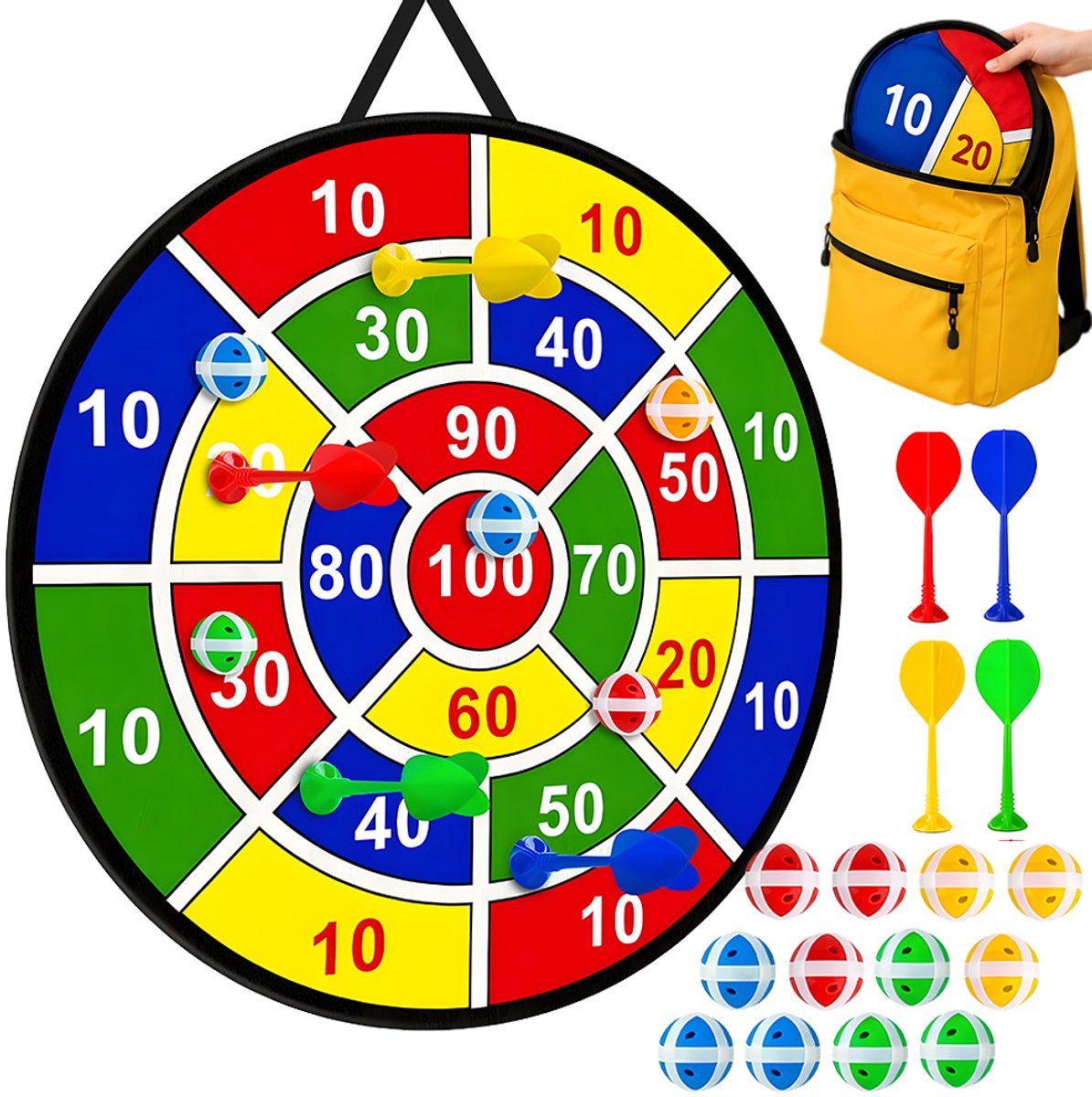 Kinderdartbord 73 cm - Met 4 Klittenbandpijltjes & 12 Kleefballen - Zonder Scherpe Punten - Voor Binnen en Buiten - 3-12 Jaar