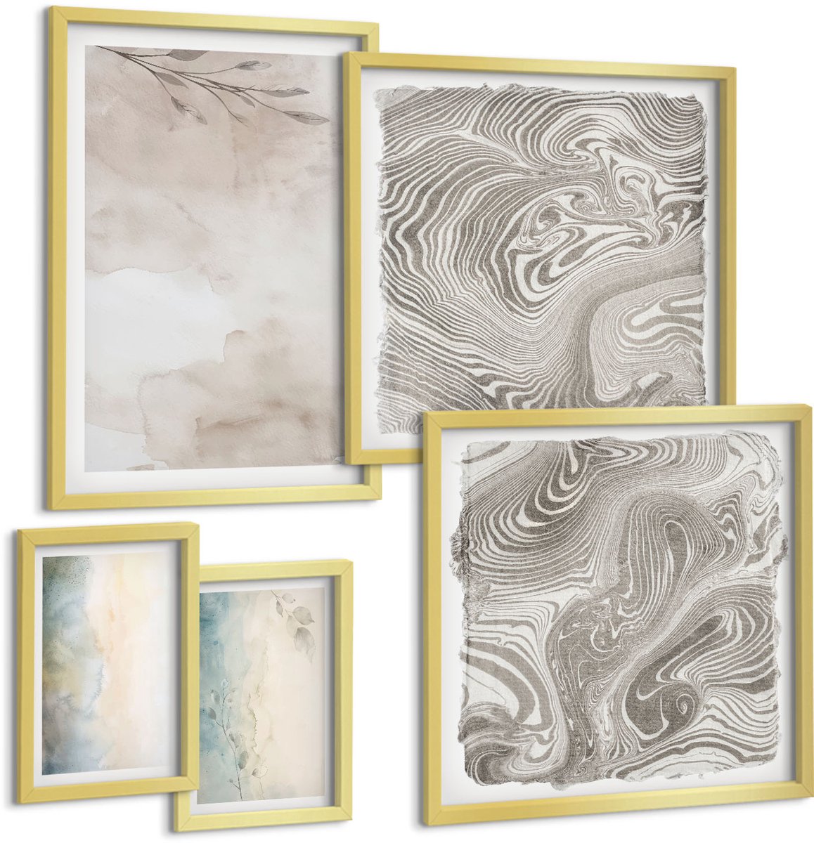 Coloray 5-Delige Schilderij Set - Fijne Aquarelkartonnen - 50 x 50 cm, 20 x 30 cm En 40 x 60 cm - Stijlvolle Muurdecoratie - Kantoor