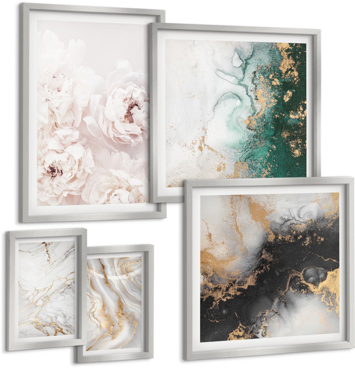Coloray 5-Delige Schilderij Set - Abstracte Patronen In Zwart-Wit Tinten - 20 x 30 cm - Decoratieve Schilderijen - Wanddecoratie - Hal - Woonkamer Decoratie