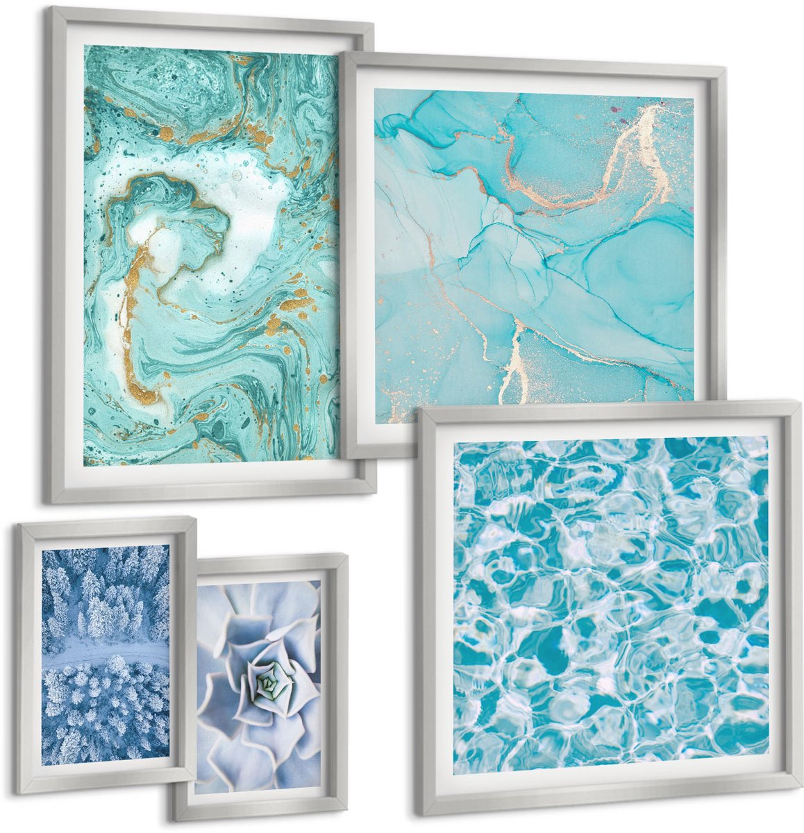 Coloray 5-Delige Schilderij Set - Plantenpatronen Met Grote Zonnen In Minimalistische Stijl - 20 x 30 cm - Muurdecoratie - Wanddecoratie - Slaapkamer