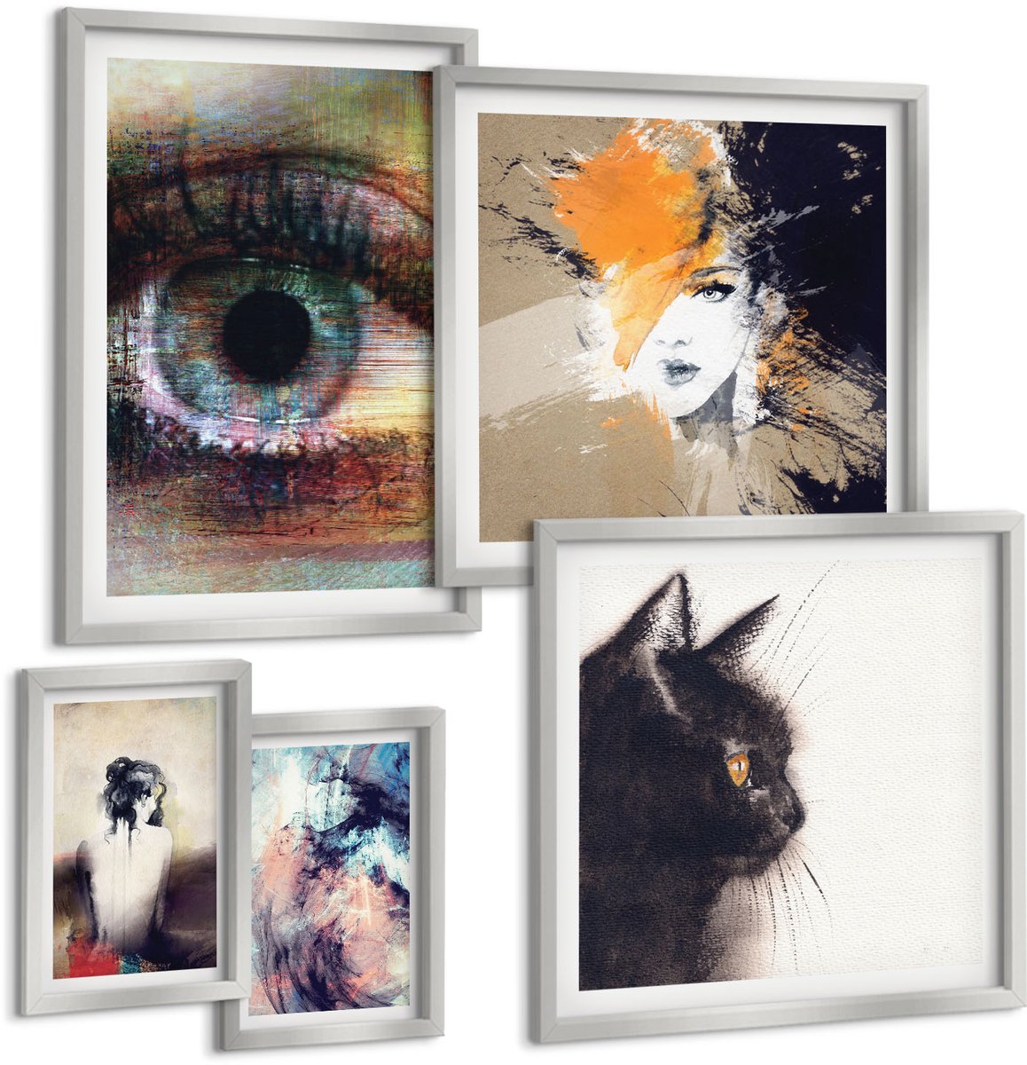 Coloray 5-Delige Schilderij Set - Golven In Tinten Geel, Grijs En Bruin. - 20 x 30 cm - Decoratieve Muurdecoratie - Slaapkamer - Moderne Wanddecoratie