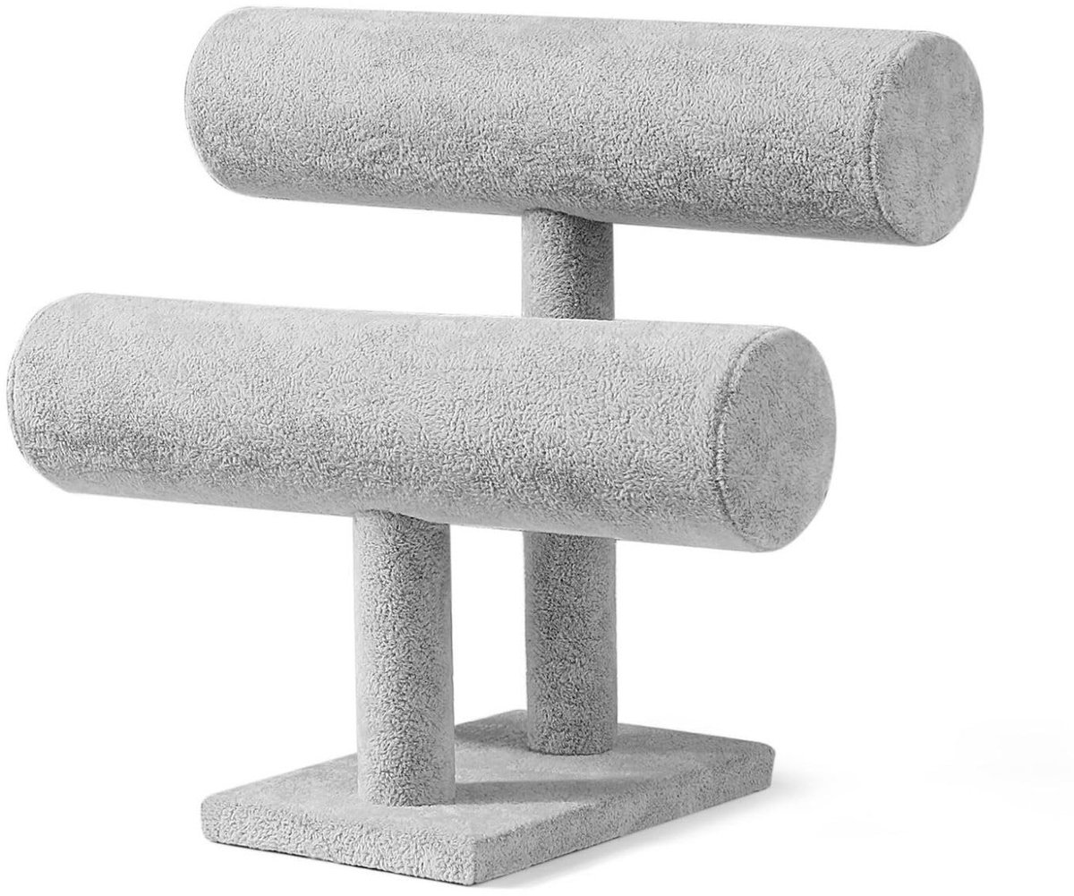 Flexzion Grijs Fluweel Zwevend 2 Tier T-Bar Sieraden Stand Display Opslag Opslag Opslag Rack - ShopVlot