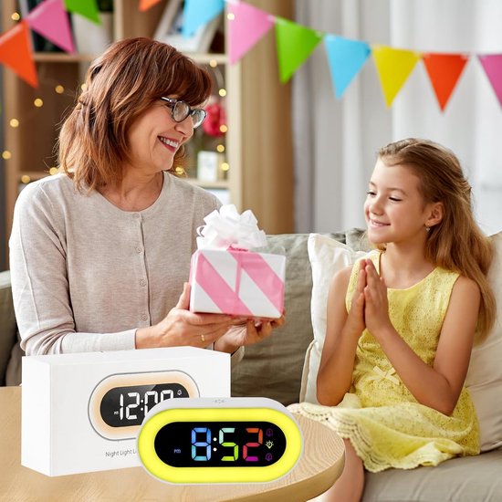 Digitale Kinderwekker - LED Wekker - Kinderkamer Inrichten - RGB Verlichting - 18 Beltonen - Wit — afbeelding 5