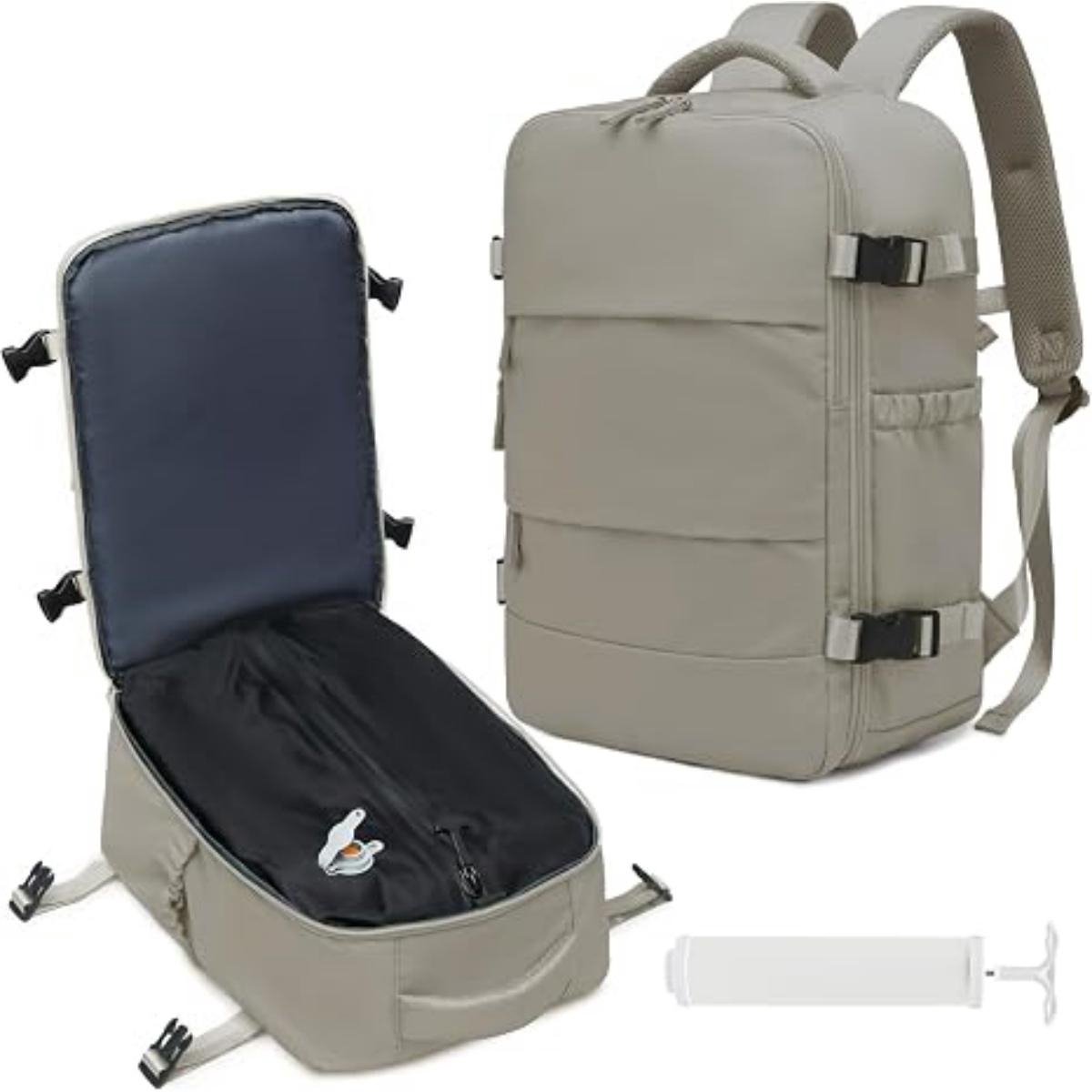 SSTRWGOOD Reistas met Vacuümcompressie - Laptop Rugzak - 40x25x20cm - Grote Ruimte, Comprimeerbaar met Pomp - Geschikt voor Handbagage en Reizen - Oxford Doek