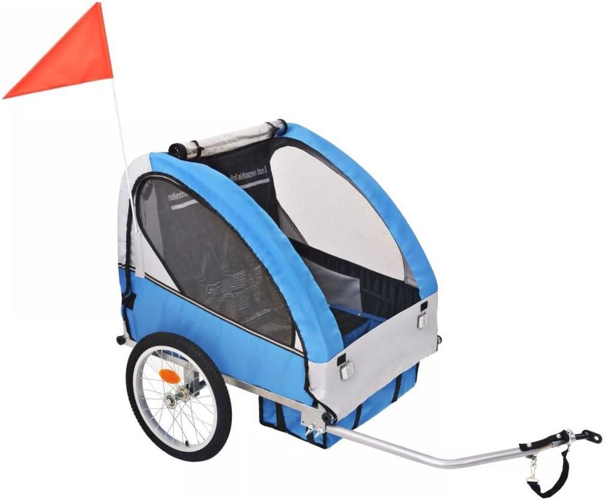 Kinderfietskar - Aanhanger Jogger - Veilig Vervoer - Inklapbaar Ontwerp - Tot 30kg - Grijs en Blauw
