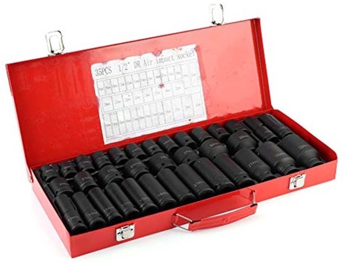 35-delige 1/2" Metrische Diepe Impact Dopsleutel Set
