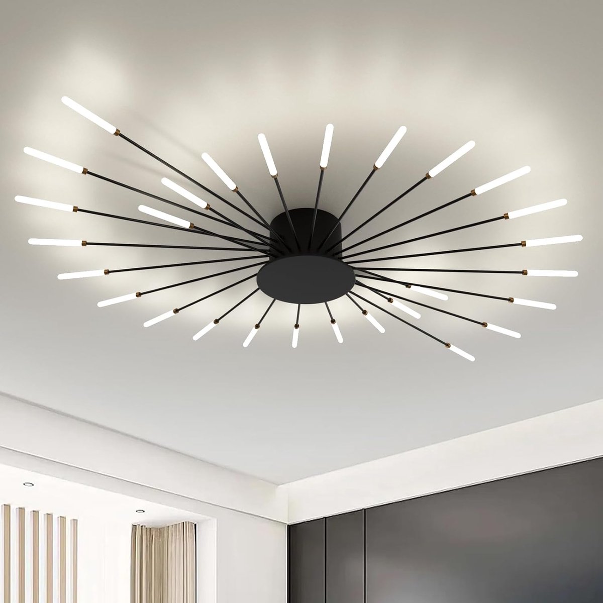 Plafondlamp Woonkamer,Woonkamer Lamp Moderne Minimalistische Plafondlamp Goud Interieur Decoratieve Plafondverlichting Voor Woonkamer,Slaapkamer En Kantoor (28 Lampen,Zwart)