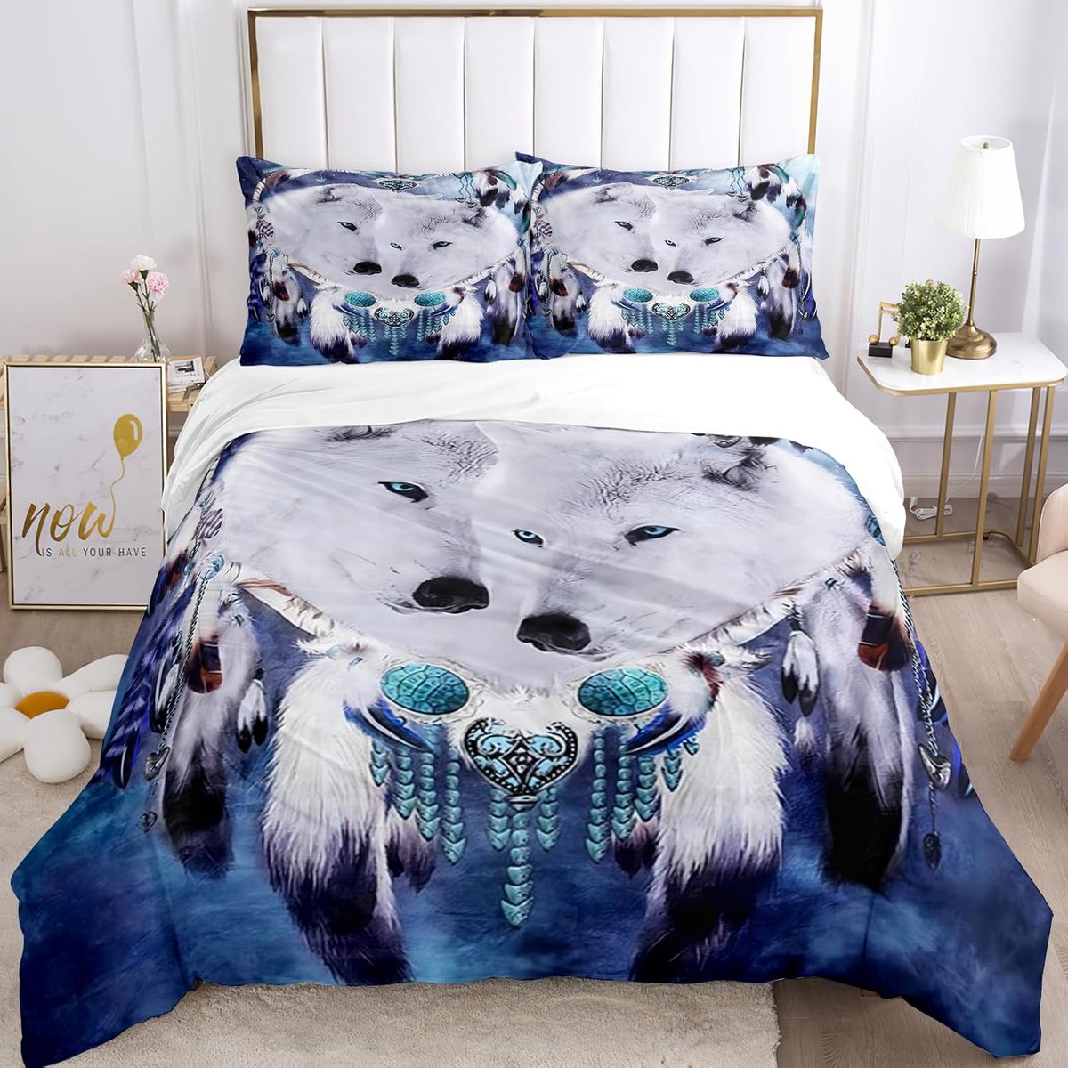 Dekbedovertrek, 3D wolf themapatroon, dekbedovertrek, dromenvanger, print, 3-delig, microvezel beddengoed, super zacht, ademend, wolf dekbedovertrek (Böhm-wolf, 135 x 200 cm)