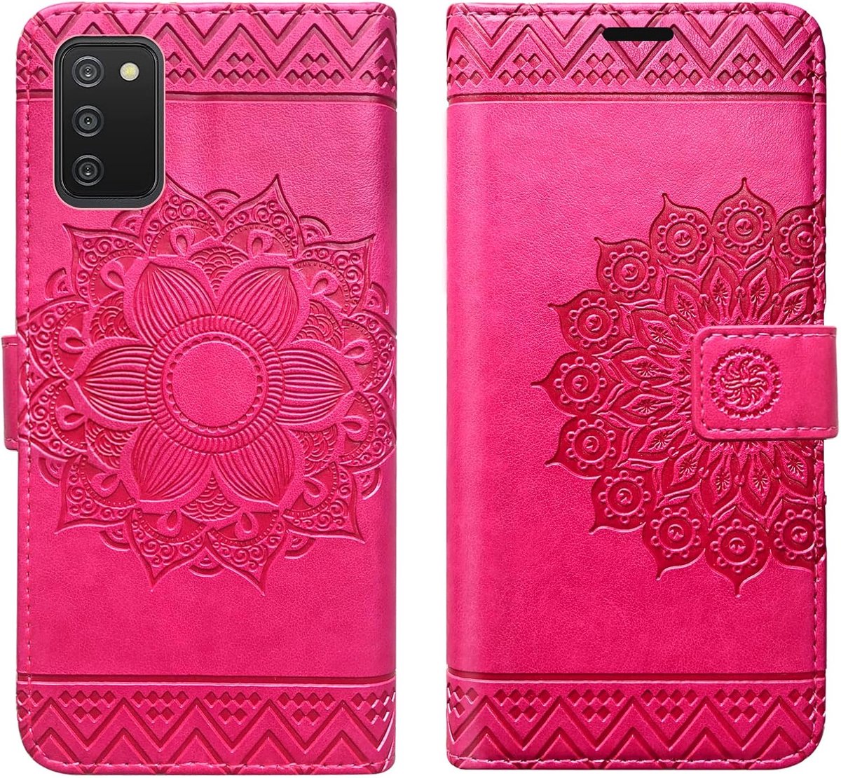 Betterfon Hoes voor mobiele telefoon voor Samsung Galaxy A03s, hoes Samsung A03s - beschermhoes klaphoes mobiele telefoon flip case met [standfunctie, kaartenvak] compatibel met Galaxy A03s Mandala, roze