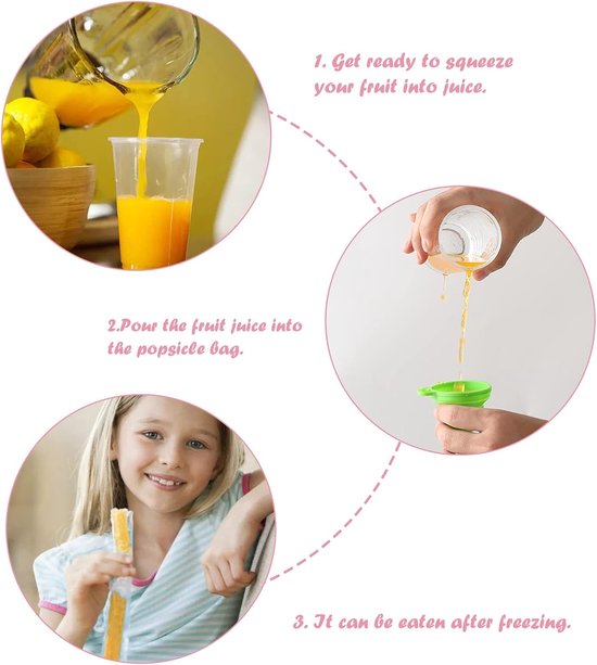 Mallen Zakken DIY Wegwerp Ice Pop Zakken Mold Bags Zelfgemaakte ijslolly Zakken met Siliconen Trechter Freeze Snacks Vriezer Buizen (100) — afbeelding 4