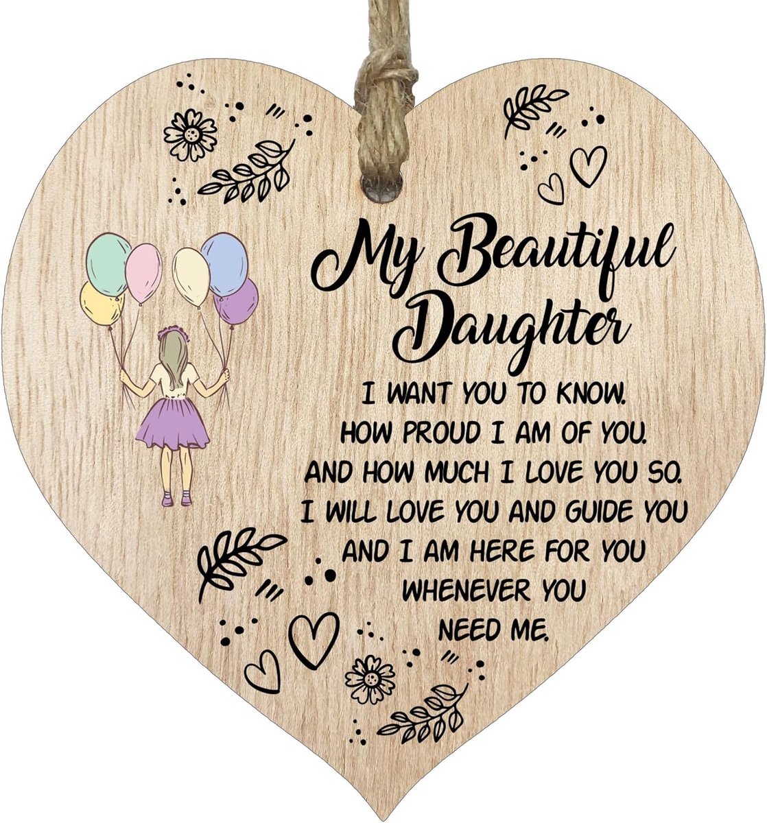 Mooie Dochter Hangende Houten Hart Teken Plaque Dochter Geschenken Van Mama Dad - Licht Hout Hartjes Teken, Vrouwen Geschenken, Dochtercadeaus van Ouders, Inspirerend Kerstverjaardagscadeau