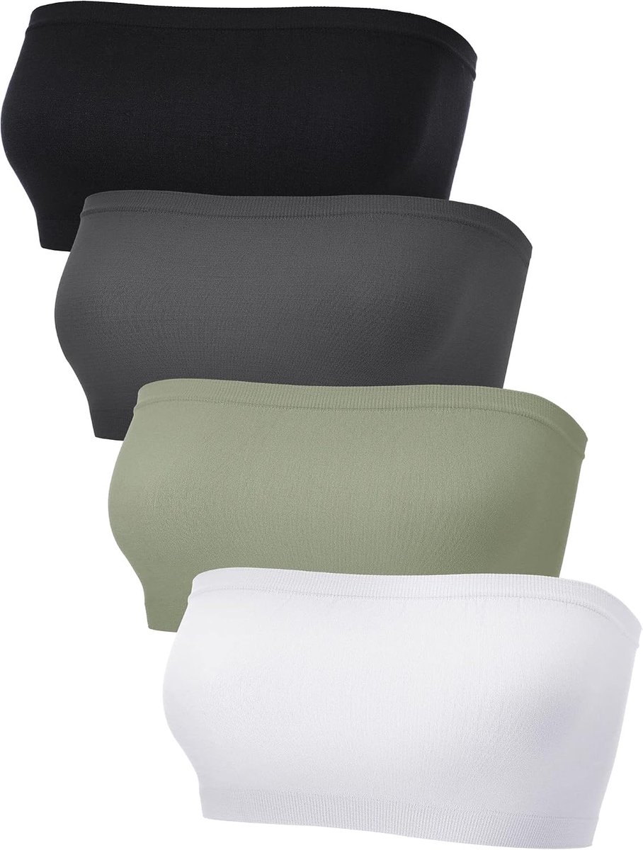 Bandeau-beha voor dames, strapless bralette, naadloze bandeau-beha, ongevoerde stretch top, 4 stuks