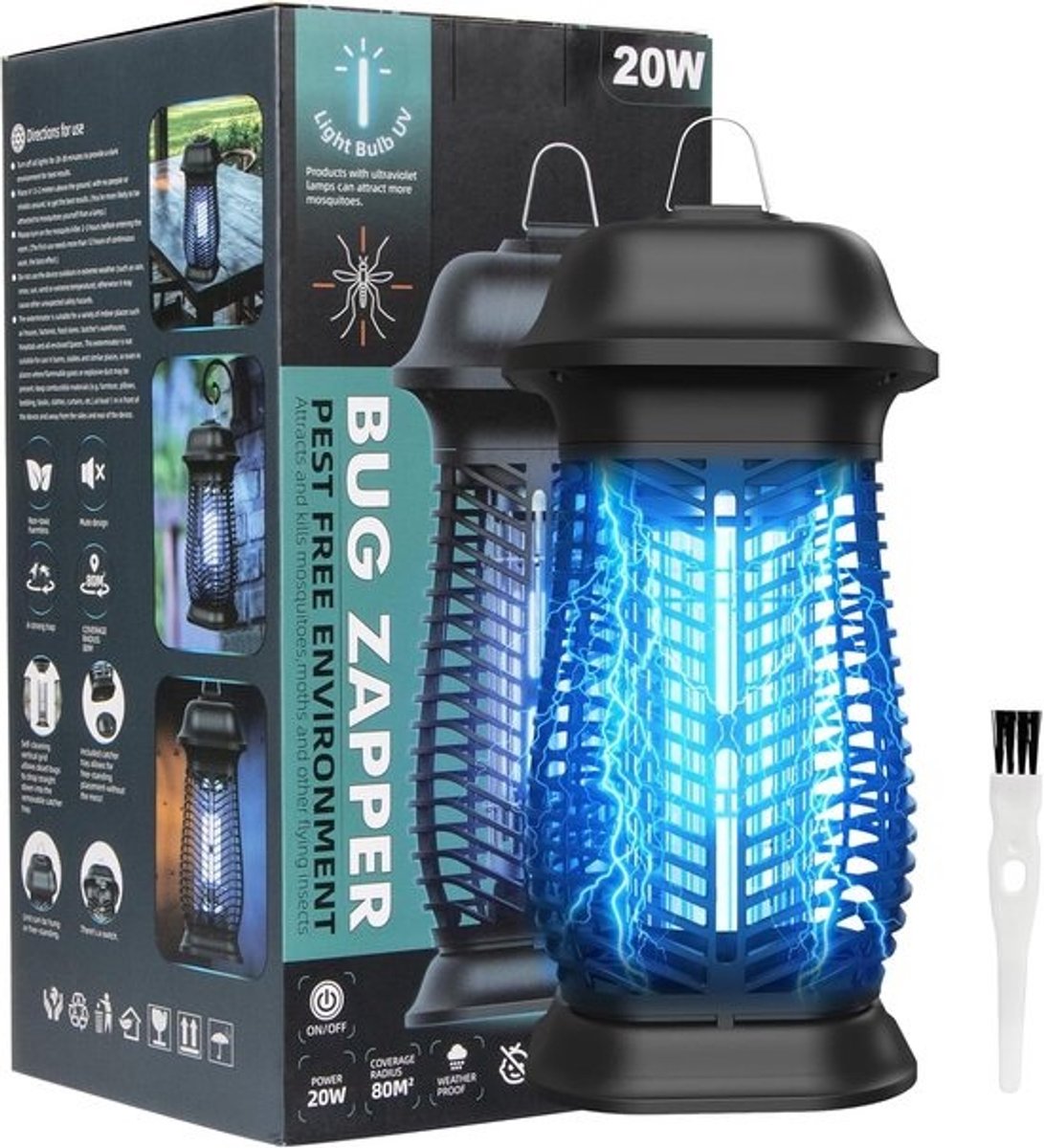 Elektrische Insectenverdelger 20W met UV-Licht en 4000V Muggenlamp voor Binnen en Buiten - Veilig en Chemisch Vrij