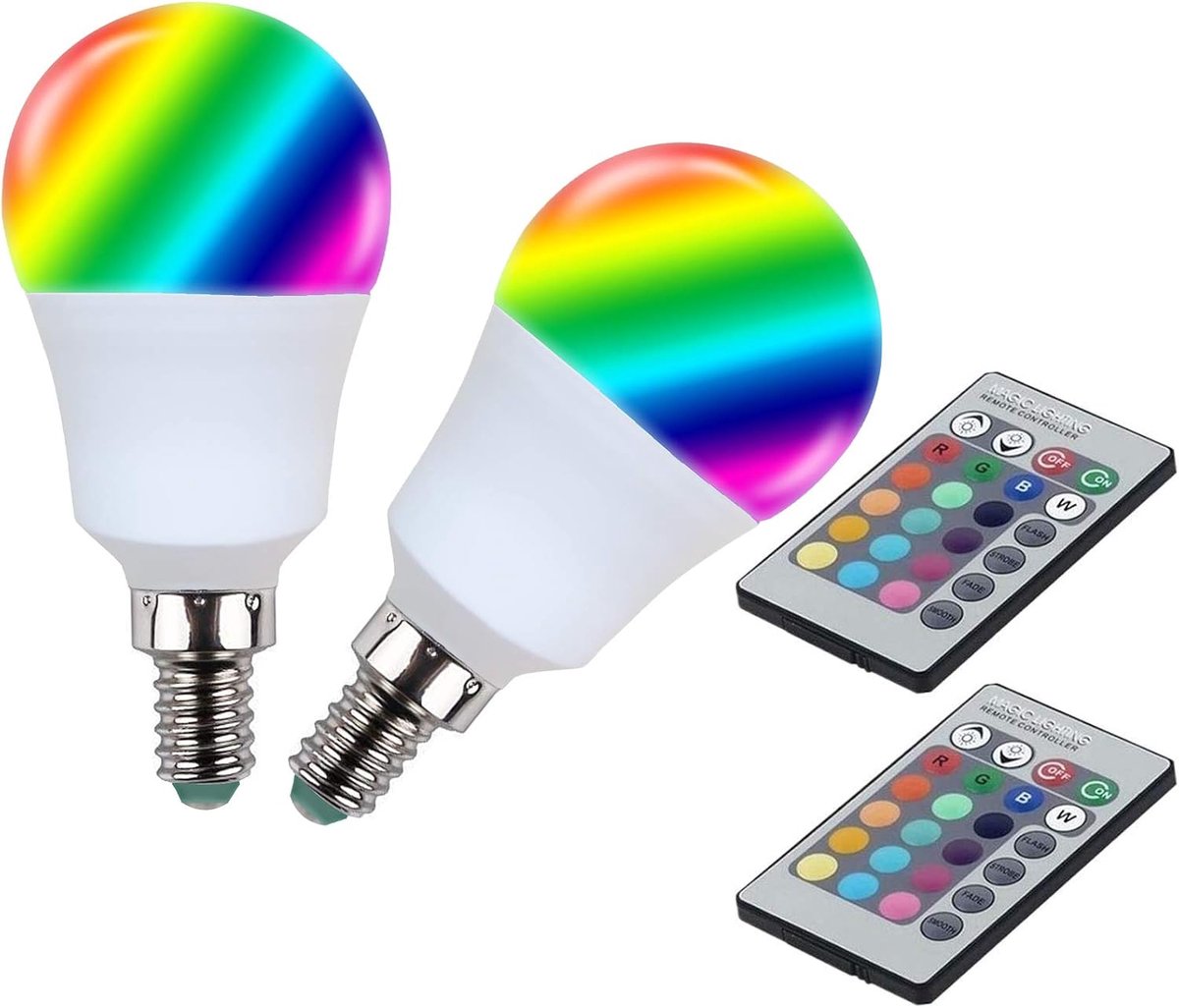RGB E14 Ledlamp, G45, 16 kleurwisselingen, A45, 4 modi voor sfeerverlichting, 2 stuks, herbruikbaar