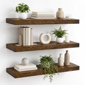 Zwevende Wandplank - - Set van 3 - Hout - 41 x 17 cm - Bruin – Draagkracht 5 kg per Plank – Inclusief 15 Schroeven & 6 Metalen Beugels – Wandrek Boekenplank Decoratie Opbergrek – Voor Woonkamer Slaapkamer Keuken Badkamer & Hal