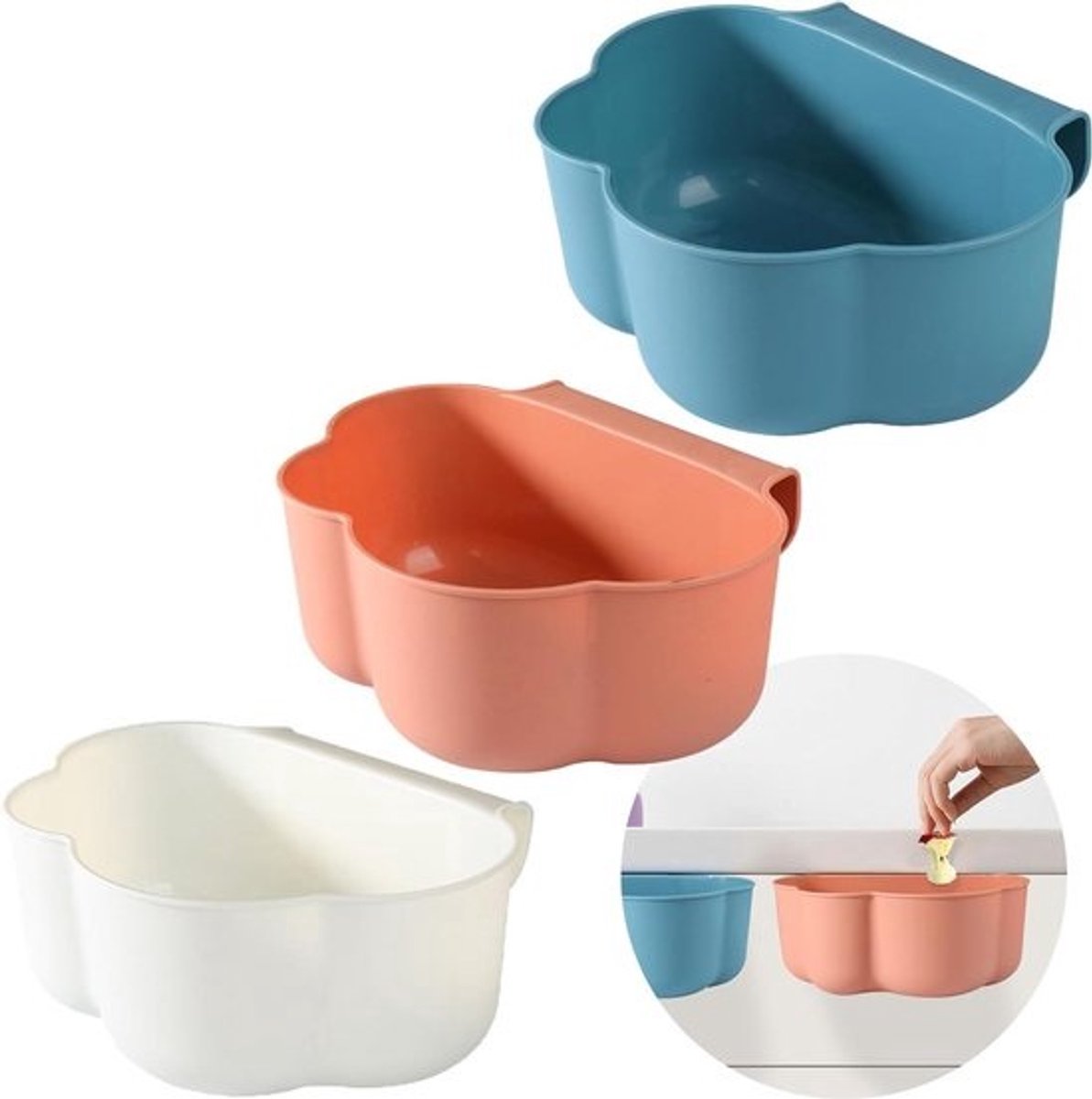 Prullenbak Hangende Keukenafvalemmer - Wandmontage - Vuilnisemmer Opknoping - Geschikt voor Keukenkastjes - Ladedeuren - Eettafels - Roze Blauw Wit
