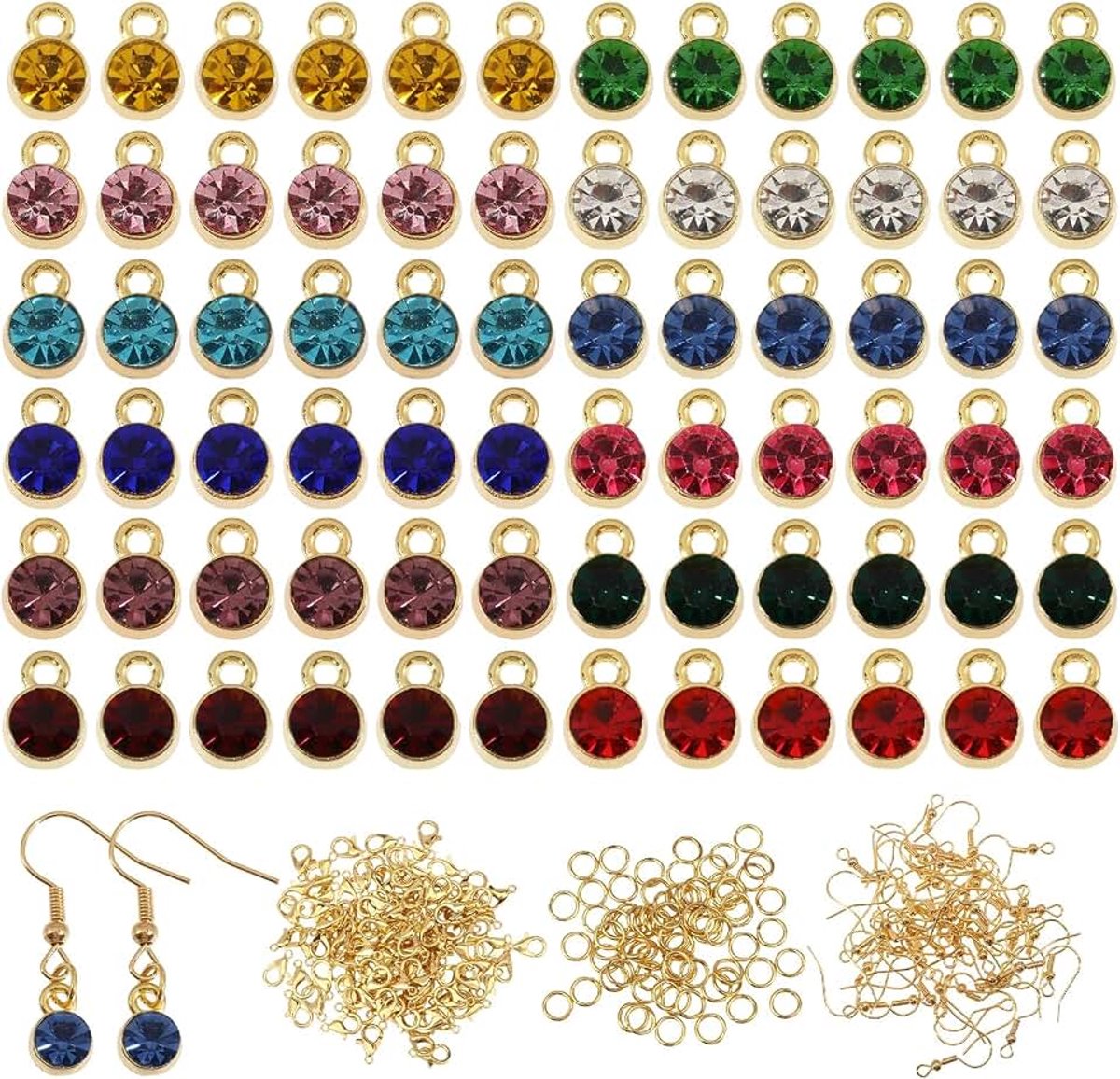 Birthstone Charms Kit, Gemengde Kleur Geboortesteen Kralen Hanger met Oorbel Haken, Kreeft Sluitingen Springringen voor Armbanden, Kettingen, Oorbellen, DIY Sieraden Maken