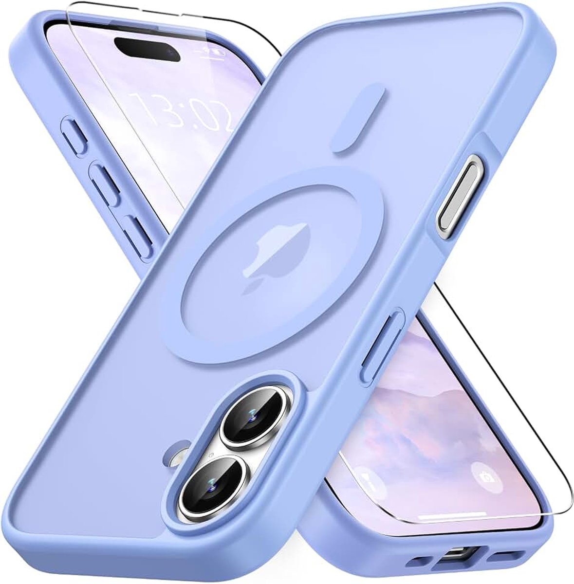 IPhone 16, met 1 beschermglas, compatibel met MagSafe, valbescherming volgens militaire standaard, doorschijnende matte achterkant, stootvaste telefoonhoes voor iPhone 16