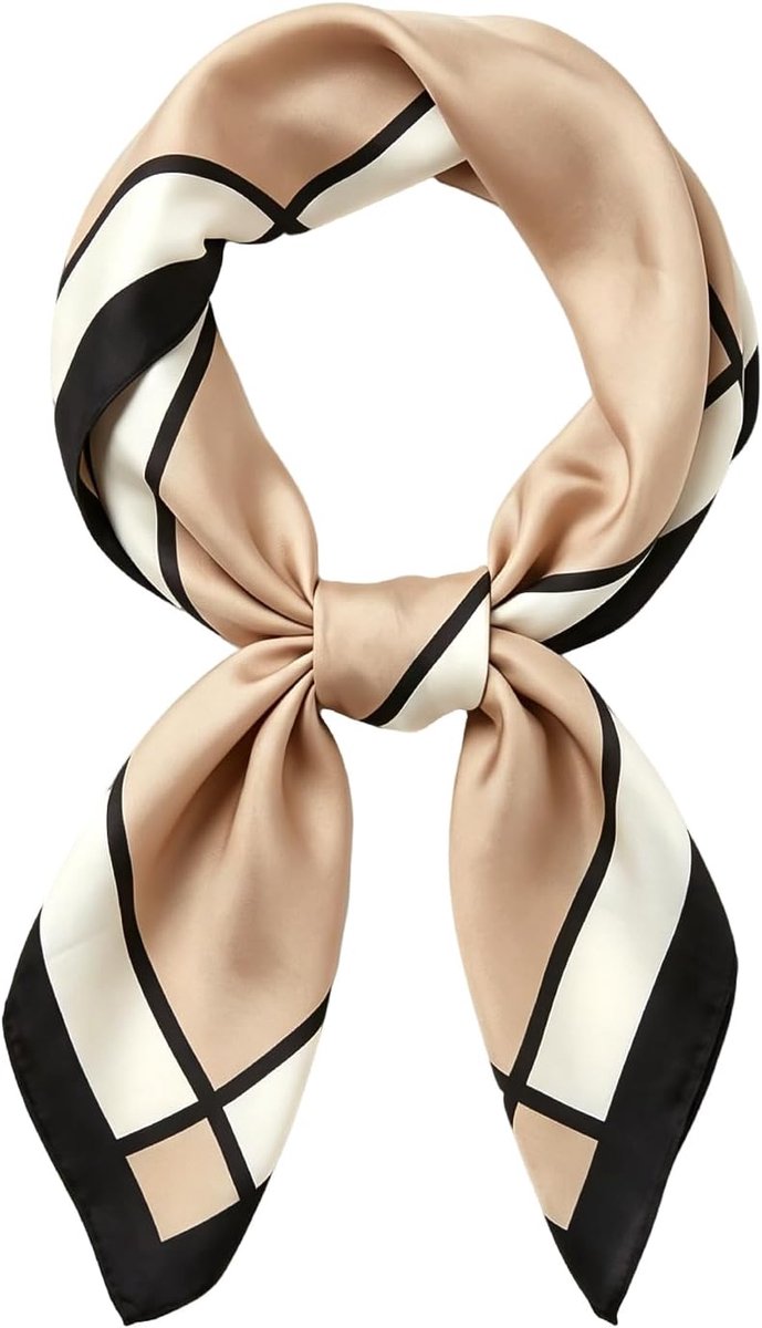 Sjaal voor Dames - Beige Satijnen Vierkante Hoofddoek 60 x 60 cm, Lichtgewicht Ademende Halssjaal of Bandana