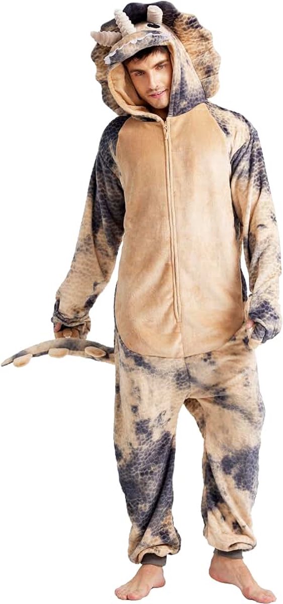 Uniseks Triceratops onesie kostuum pyjama Tie-dye dinosaurus carnaval Halloween cosplay kostuum nieuw dier Kerstmis pyjama set voor familie en koppels