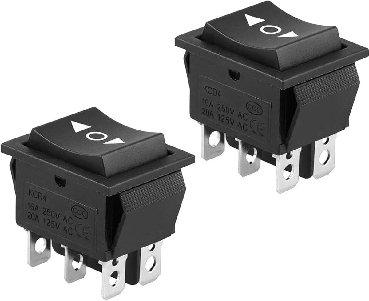 2 Stuks Wipperschakelaars, DC 12V 20A 6 Pin ON-Off-ON Momentary, Omkeren Polariteit Dubbele Pool Dubbele Zet voor Auto Boot