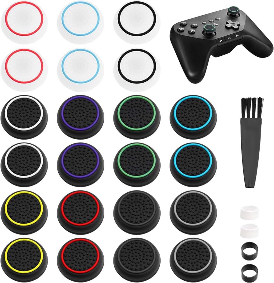 Controller-stickdoppen, siliconen duimstokdoppen, duimgreep-joystickdoppen voor PS4, PS5-controller, accessoires, met 1 borstel, 4 beschermringen