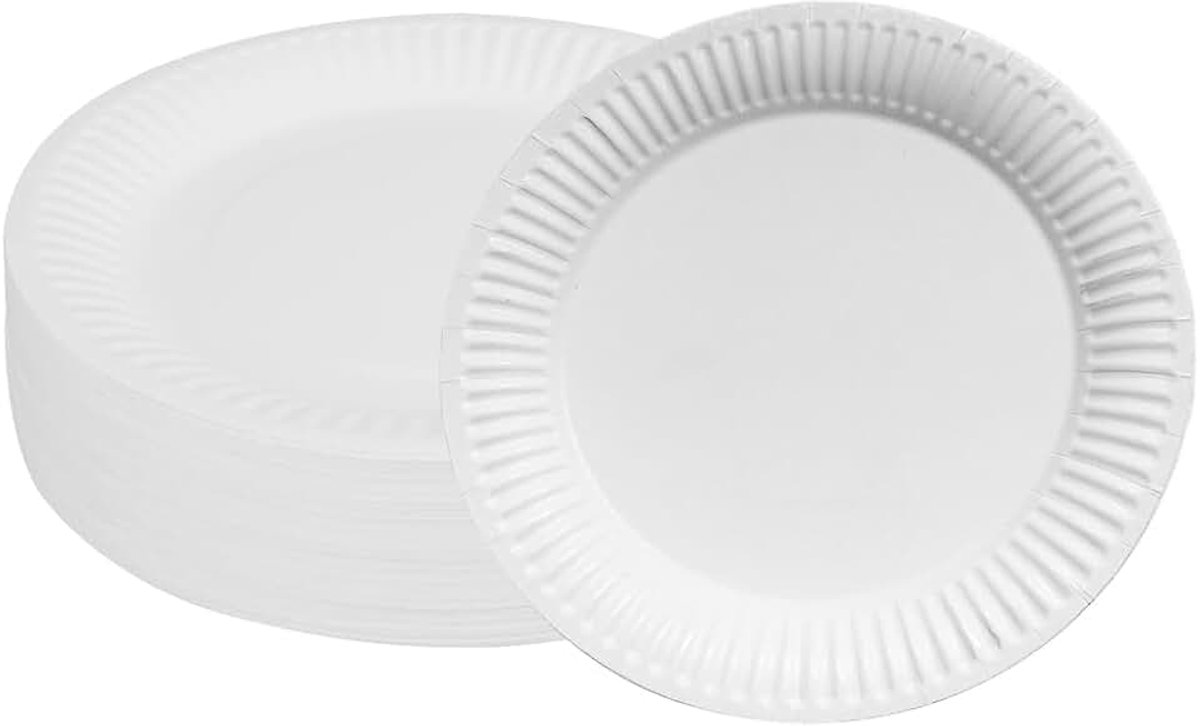 Borden, wegwerpborden, geschikt voor tuinfeesten, barbecuefeesten, kinderverjaardagen, bruiloften en andere activiteiten, robuust 250 g/m², Ø 18 cm, wit