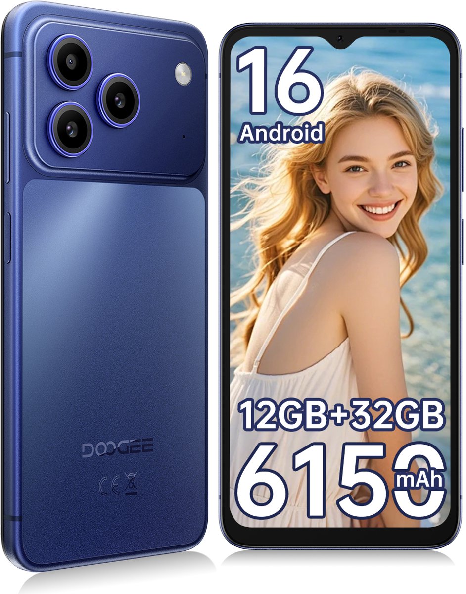 DOOGEE Note 57 Lite Smartphone - 6,56" - Android 16 - 12GB(3+9) RAM - 32GB ROM - 6150 mAh - Lichtgewicht 195 g - Blauw