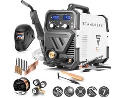 STAHLWERK lasmachine MIG MAG 200 ST Plus volledig uitgerust gasbeschermd lasapparaat | IGBT inverter met 200 A, synergische draadaanvoer, FLUX, Lift-TIG en MMA | ARC-functie