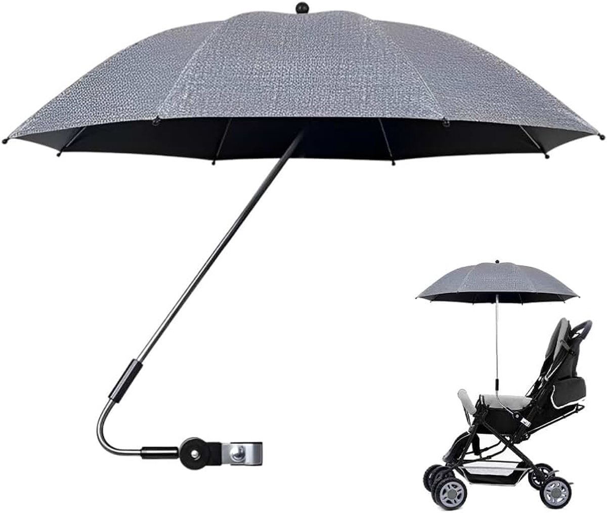 Parasol voor kinderwagen, uv-bescherming 50+, paraplu voor kinderwagen, universele parasol buggy, voor ronde en ovale buizen, diameter 82 cm