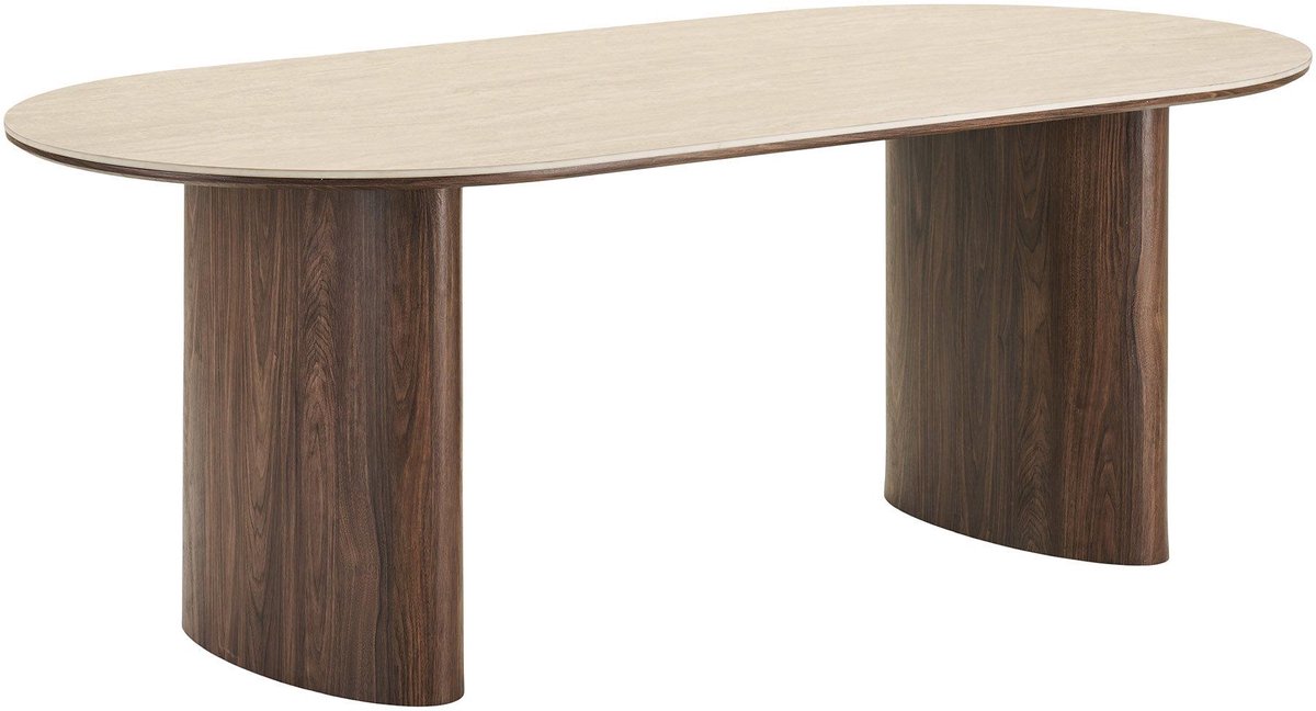 House Nordic Minamata eetkamertafel 100x210cm, keramisch tafelblad travertin, walnootdecor. Grijs
