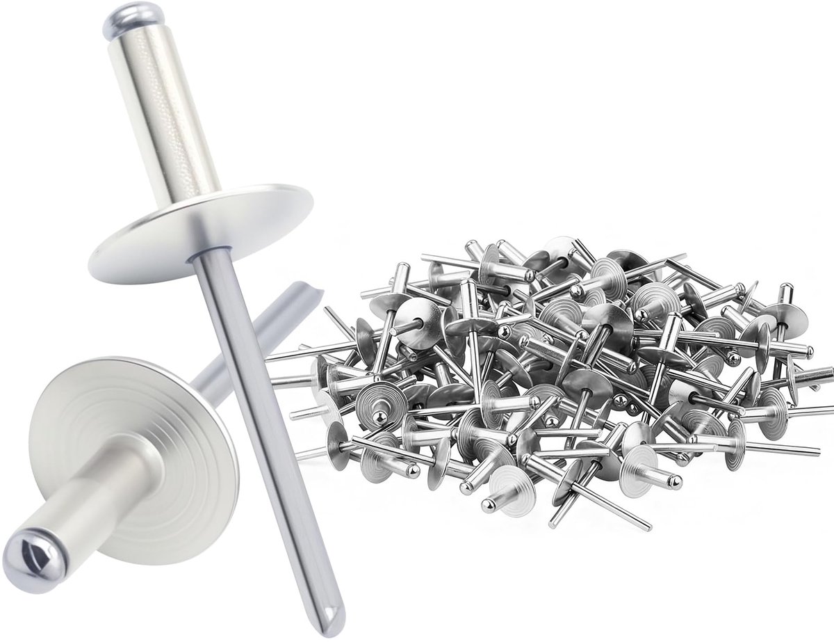 Blindklinknagels, aluminium klinknagels, brede rand, popklinknagels, koepelkop, blindklinknagels, set, zilveren blindklinknagels, 100 stuks (4,8 × 12 mm)