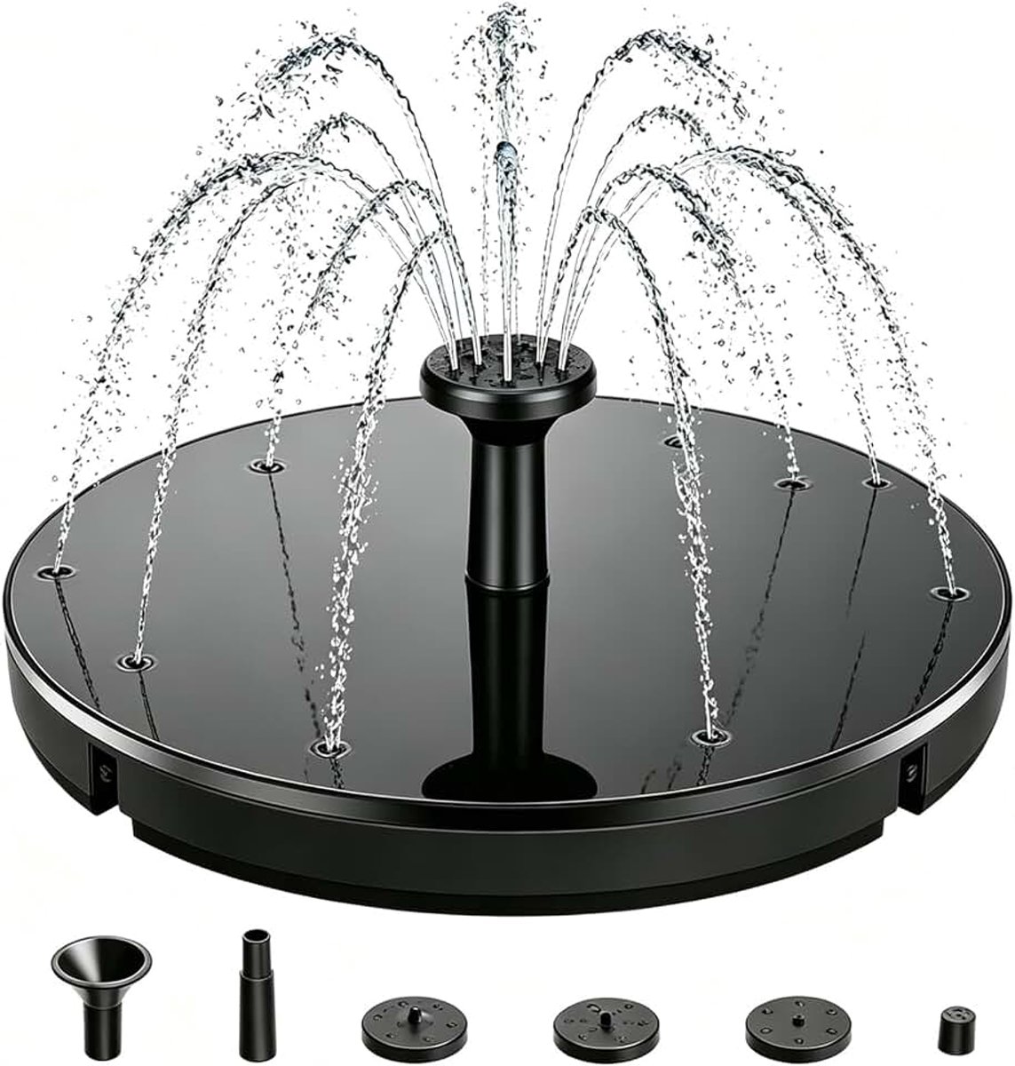 Fontein op zonne-energie voor buiten, 3,5 W, glas, zonnepaneel, 2026, upgrade vijverpomp, 6 sproeiers, drijvende waterpomp, waterspel, fontein, pomp voor tuin, vogelbad, minijver
