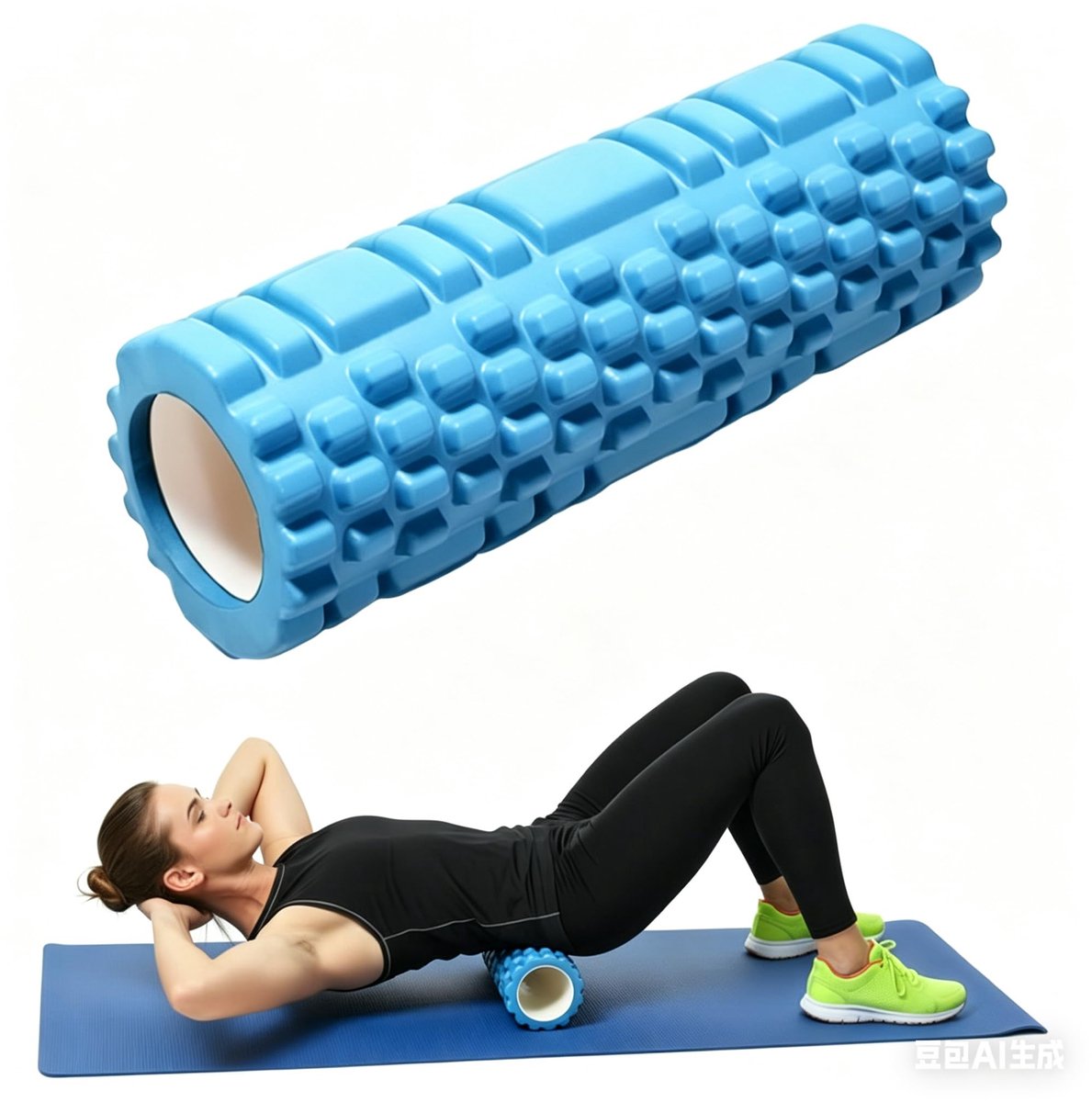 Fasciarol wervelkolom (30 x 10 cm), schuimroller met 3D-textuurmassage, hardschuimrol voor zelfmassage spierspanning verlichten, fasciarol voor yoga, sport, fitness, pilates (blauw)