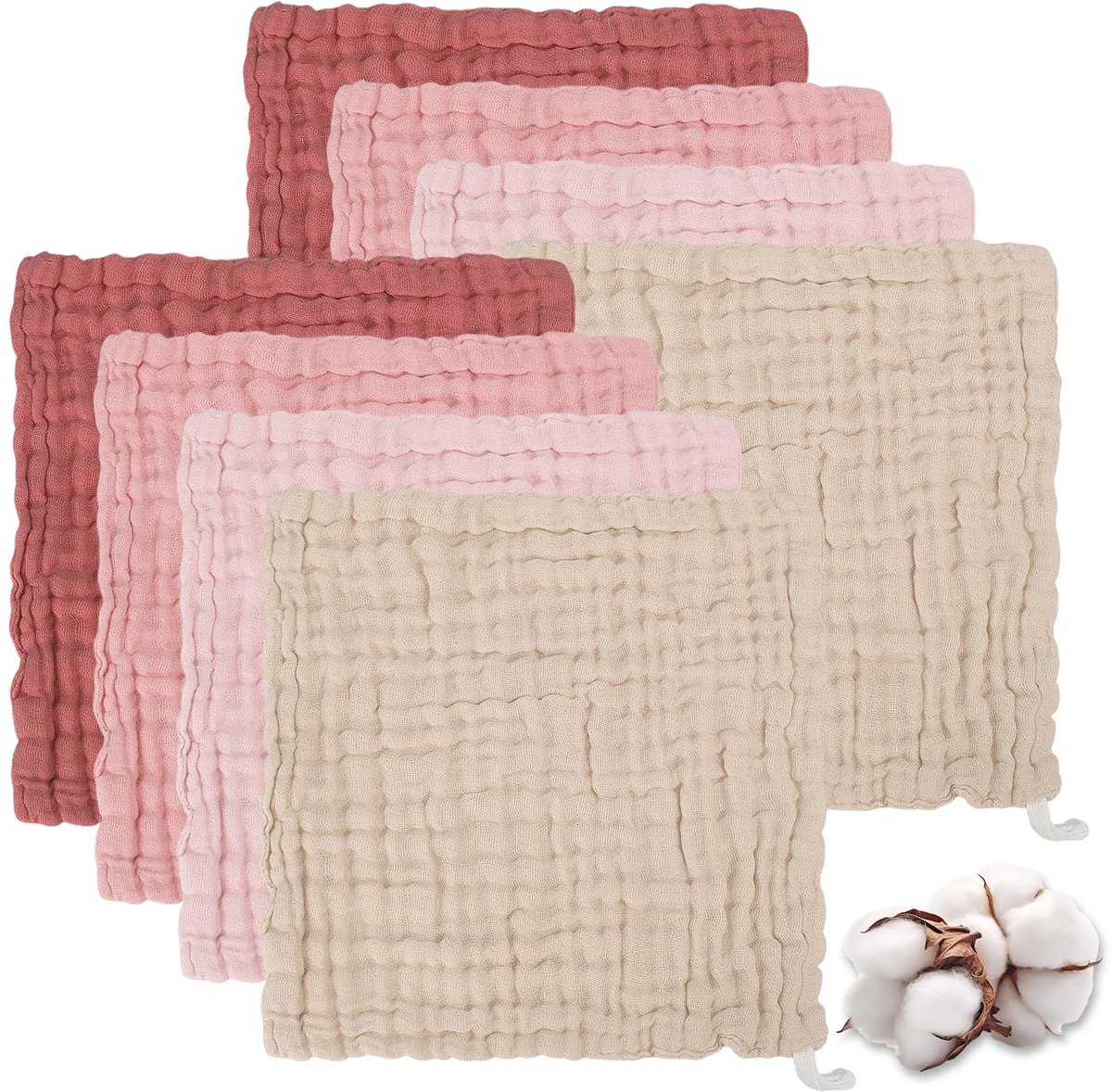 8 Pack mousseline doeken voor baby, 6 lagen baby mousseline doeken 30 x 30 cm, zachte absorberende herbruikbare baby gezicht handdoeken natuurlijke mousseline vierkanten voor bad voeden en afvegen