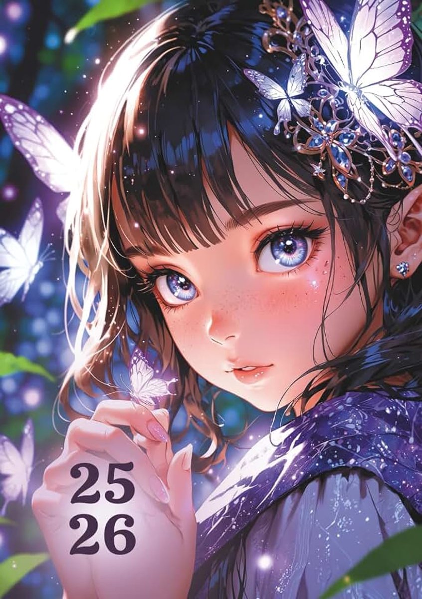 Fille: Scolaire Féérique Kawaii Anime Manga | JOURNALIER 1 jour par page | 12x17 | Primaire, ado, 10 ans | En Français | Enfant Elève cp, ce1, ... lycéenne | Fée, Papillon Pastel Rose Violet
