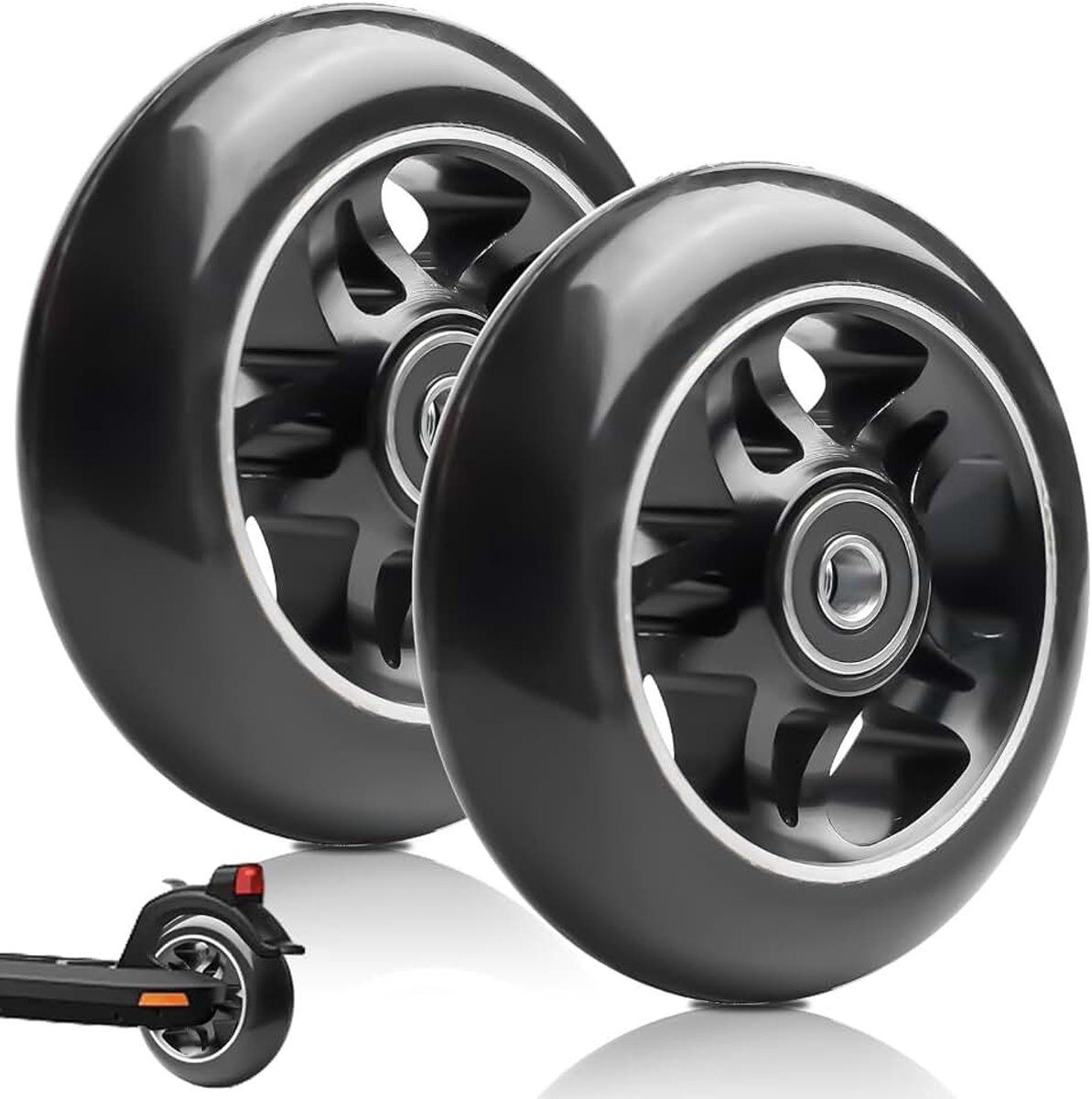 Stuntstep, 2 stuks, 100 x 24 mm, reservewielen met Abec-11 kogellagers, aluminium spakenkern, compatibel met de meeste stuntscooters en kickscooters (zwart)