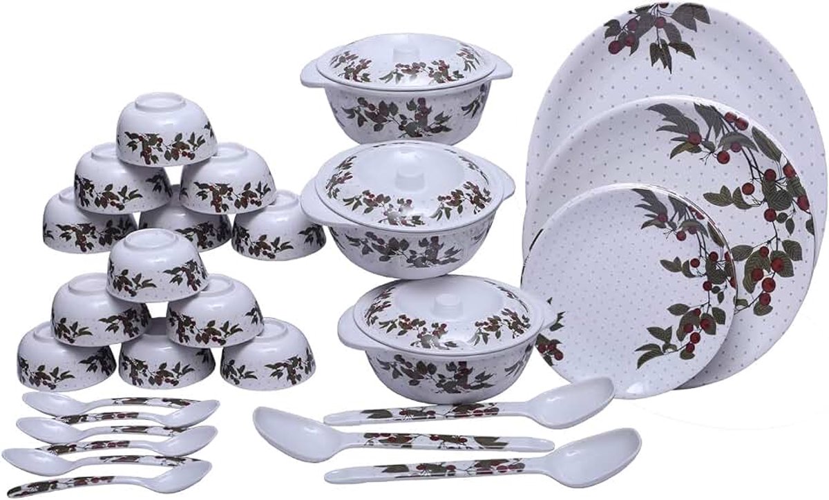 Melamine Diner Set 40 Stuk, Bedrukte Diner Set voor Keuken, Wit