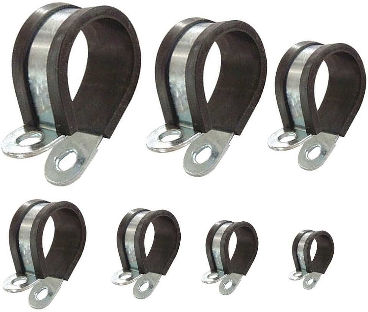 Pijpklemmen met rubberen inleg, set met verschillende diameters, van 6 tot 50 mm