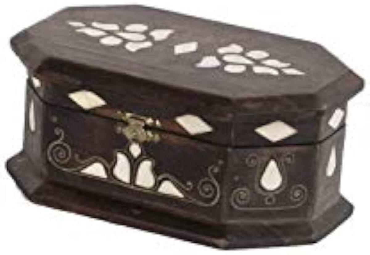 Unieke sieradendoos moeder van parel inlay- walnoot hout-originele parelmoer