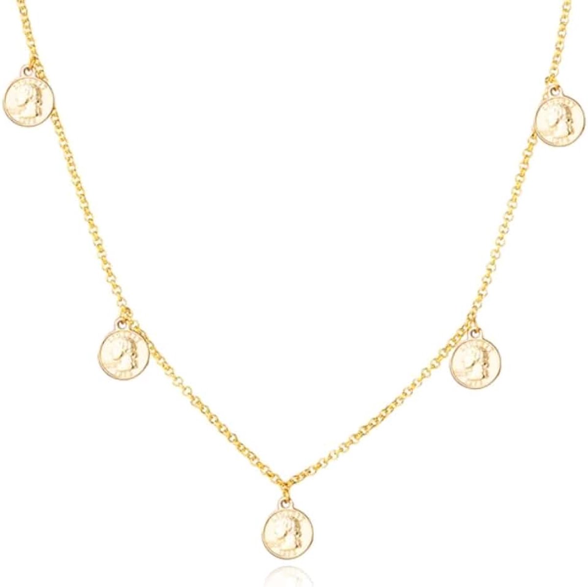Ketting met 5 muntjes - Goudkleurig