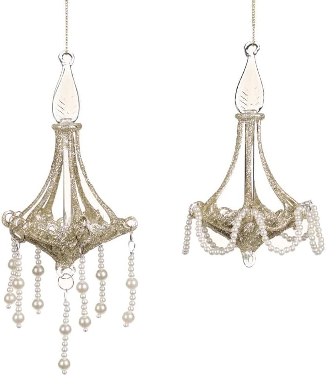 Kersthanger kroonluchter van glas, goud, gesorteerd, 2 stuks.